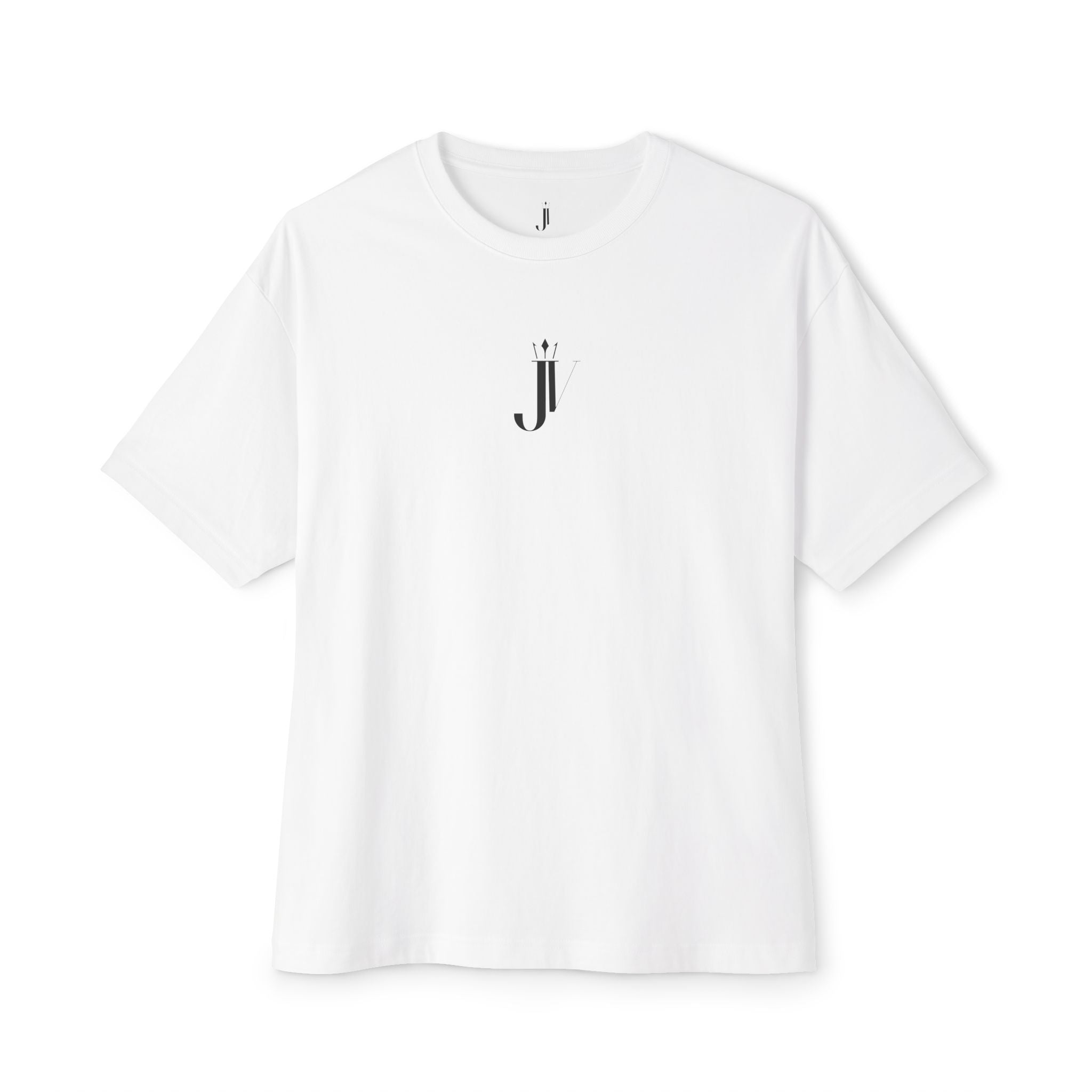 Minimalist "J" Logo Boxy Tee — Oversized White T-Shirt